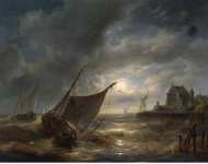Verboeckhoven Charles Louis Harbour by Night  - Hermitage